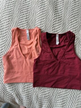 Athleta Ribbed V-Neck Tanks - Peach & Burgundy